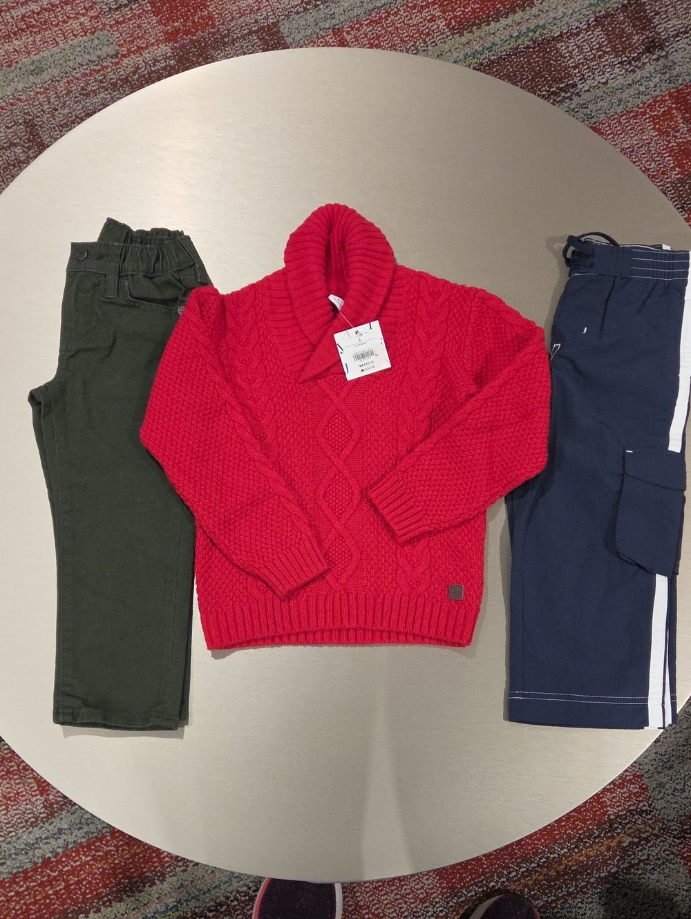 Janie and Jack Red Cable-Knit Shawl Collar Sweater Plus 2 Pairs Pants